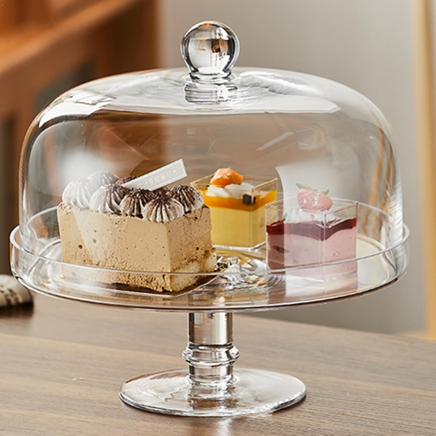 Amazon｜プラッターラッケーキドーム ケーキスタンド 円形 木製 ドーム